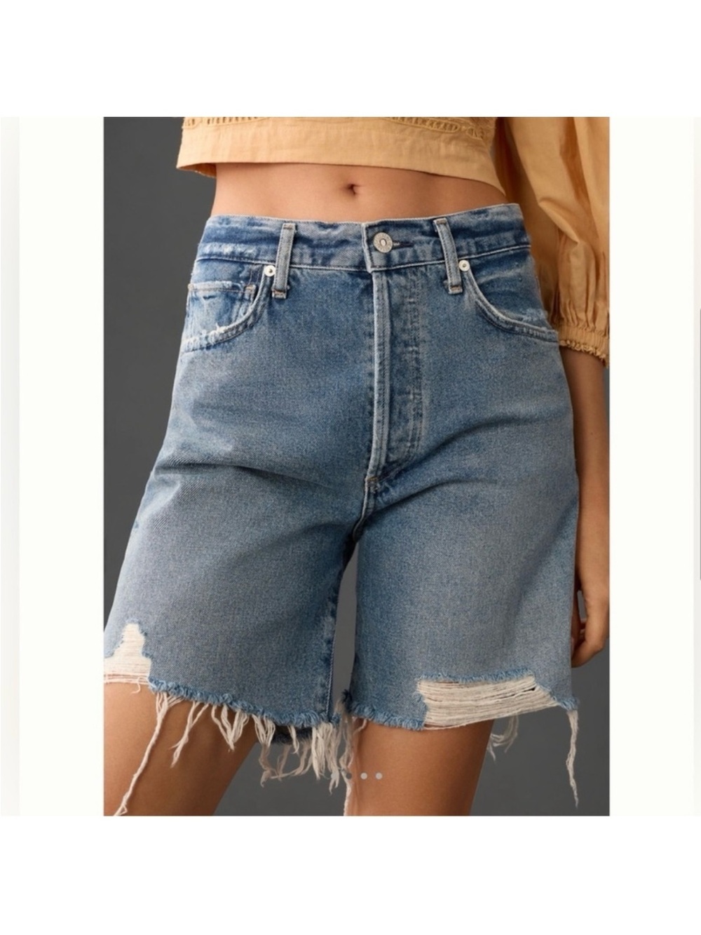 Citizens of Humanity blue Distressed Denim Shorts size 26 Camila NWT raw hem